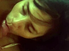 he shoves cock in her mouth waking her up for hot blowjob then she rides to creampie orgasm.