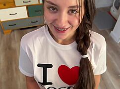 step sis in doggystyle shirt gets seduced bent over for creampie