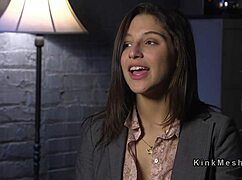 Brunette slave bound for brutal anal assfucking deepthroat choking and spanking