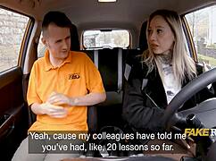 tattoo babe sucks off her instructor in the taxi crush