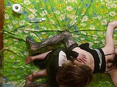 girl dominates crossdressing guy with strapon in homemade fetish play