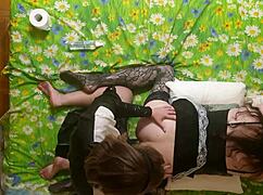 girl dominates crossdressing guy with strapon in homemade fetish play