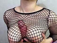 roommate catches you with her fishnets then uses big tits to milk your cock to orgasm