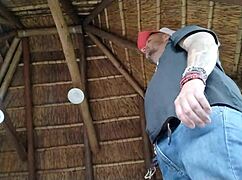 skinny tattooed babe bent over doggystyle by old cuckold handjob master