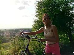 skinny german latina teen christy ley chokes on huge cock then risky outdoor doggystyle with stranger for his help