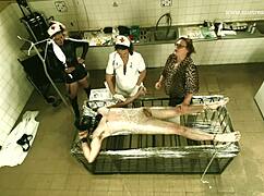 Bound Big Tits Nurse Under Mistress April's Brutal Cock Clinic Domination and Anal Torment