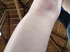 skinny tattooed babe bent over doggystyle by old cuckold handjob master
