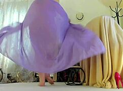 what if this curvy redhead milf teases her big ass legs feet nude under shawl dancing homemade?