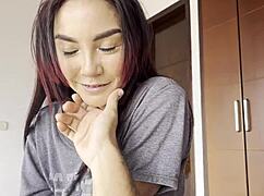 my boyfriend's away so his friend bends me over for rough pussy pounding