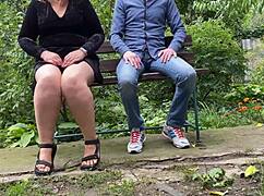 perverted stepmother shoves dirty wet bbw pussy gifts onto stepson outdoors