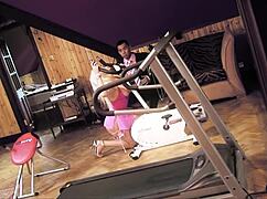 Glasses girl first takes interracial monster cock ass to mouth in wild threesome fuck