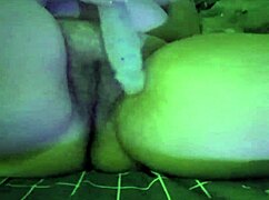 my chubby belly and curvy legs spread wide rubbing dildo on plump labia and clit in bedroom