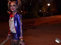 Lady Medusa as Nasty Harley Quinn Flashes Petite Tits Outdoor Hunts Big Cock for Deepthroat Doggystyle Public Fuck