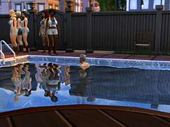 AJAY POUNDS CHEERLEADING SQUAD POOLSIDE WITH MONSTER COCK!