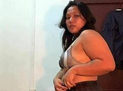 Slutty Asian BBW Strips Teasing Her Fat Curves
