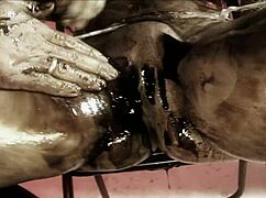 Whoa, messy chocolate fuck covers her big tits!