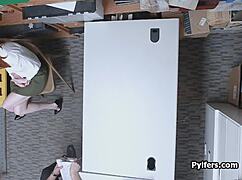 cute redhead shoplifter fucked deep by security guard