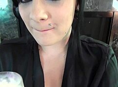 Goth babe with big natural tits spills her milkshake secrets in casting