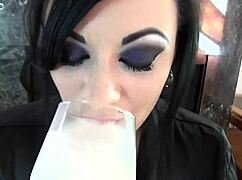 Goth babe with big natural tits spills her milkshake secrets in casting
