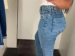 teasing juicy pussy lips in store dressing room mirror