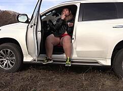 wanna see this mature bbw smoke cigs flashing hairy pussy outdoors?