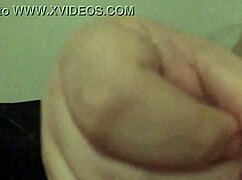 Chubby hairy pussy wife strokes cock pov handjob slow motion cumshot