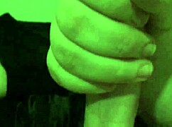 Chubby hairy pussy wife strokes cock pov handjob slow motion cumshot