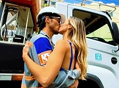 utility worker trades no blackout for pounding client's ass in public car