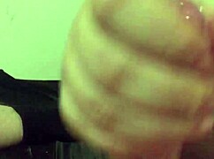 Chubby hairy pussy wife strokes cock pov handjob slow motion cumshot