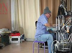 Dude, that naked maid's scrubbing the engineer's office on real cam!