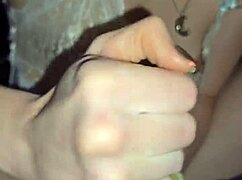 milf jerks cock then licks every cum drop