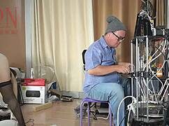 Dude, that naked maid's scrubbing the engineer's office on real cam!