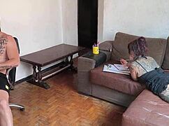 horny big ass babe stopped his video game then took bareback anal pounding