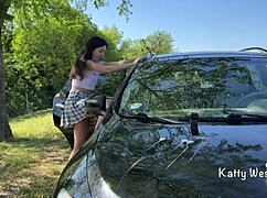 crazy sexy teen squirts wild on car roof to clean windshield public orgasm 😜💦 kinky outdoor