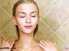 innocent blonde teen shower hides daddy's casting massage secrets