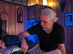 Milf licks pussy deep in holiday pantyhose