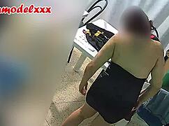 backstage with this latina model, she poses sexy then masturbates to a big jizz finish