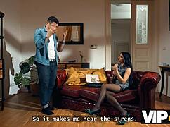 Sexy brunette sucks old cock thinking whistle signals her slutty turn!