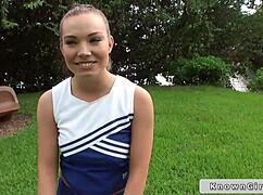 Busty Cheerleader Teases with Outdoor Boob Flash