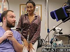 Miss Marss spreads shaved pussy before face cum blast