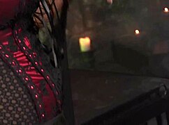 Two shaved lesbos kiss lick pussies with dildos strapons in stockings dungeon