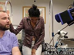 Miss Marss spreads shaved pussy before face cum blast