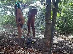 interracial brazilian wife gets bareback fucked bent over beach