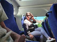 Whoa, exhibitionist milf flashes tits on bus, sucks deep, swallows hot cum publicly 🔥🍆💦