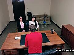 Busty Vice Principal Joins Latina Secretary for Office Threeway Fuck
