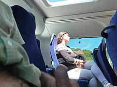 Whoa, exhibitionist milf flashes tits on bus, sucks deep, swallows hot cum publicly 🔥🍆💦