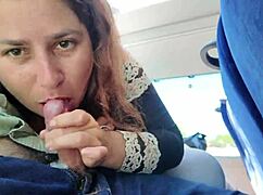 Whoa, exhibitionist milf flashes tits on bus, sucks deep, swallows hot cum publicly 🔥🍆💦