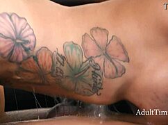 Shaved milf masseuse gives nuru pussy massage to naked virgin