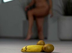 Watch this petite brunette crush fruits under high heels! Hot foot fetish