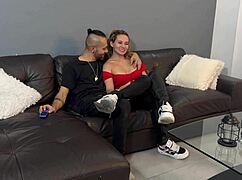 Karen's Horny Craving Leads to Sofa Fuck and Mouth Cum